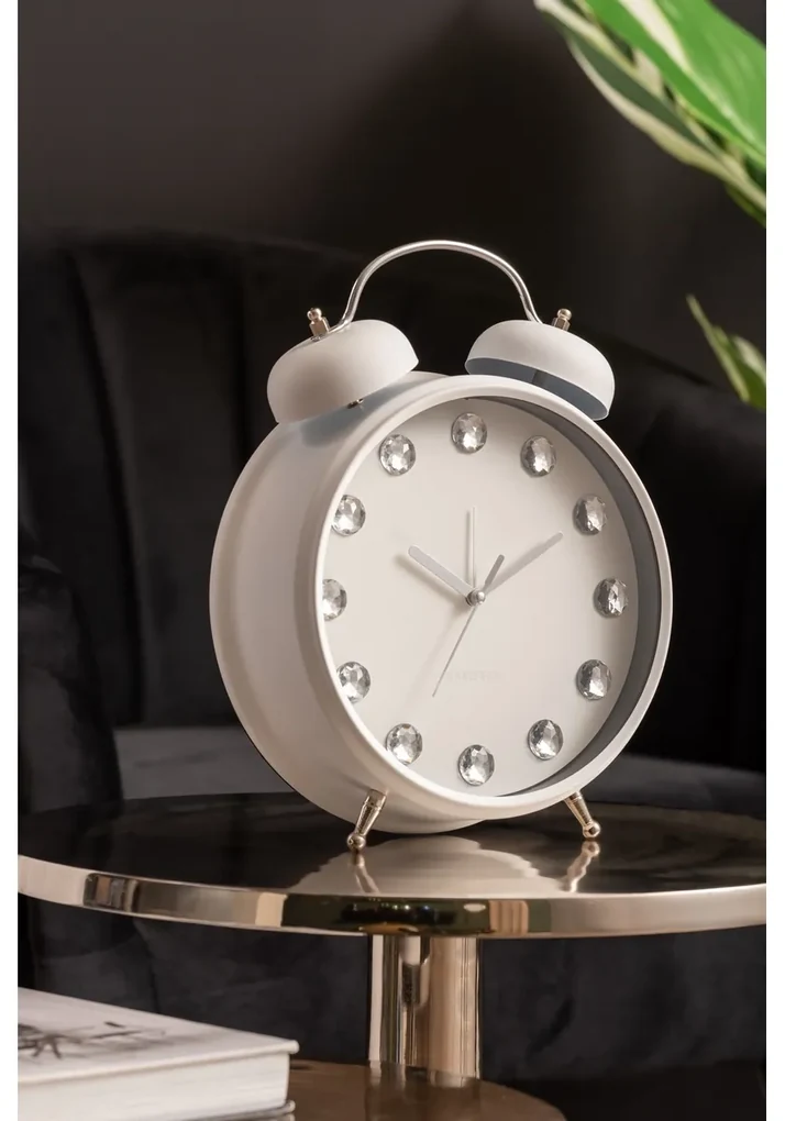 Karlsson 6019WH dizajnové stolové hodiny/budíkbiely, priemer 30 cm