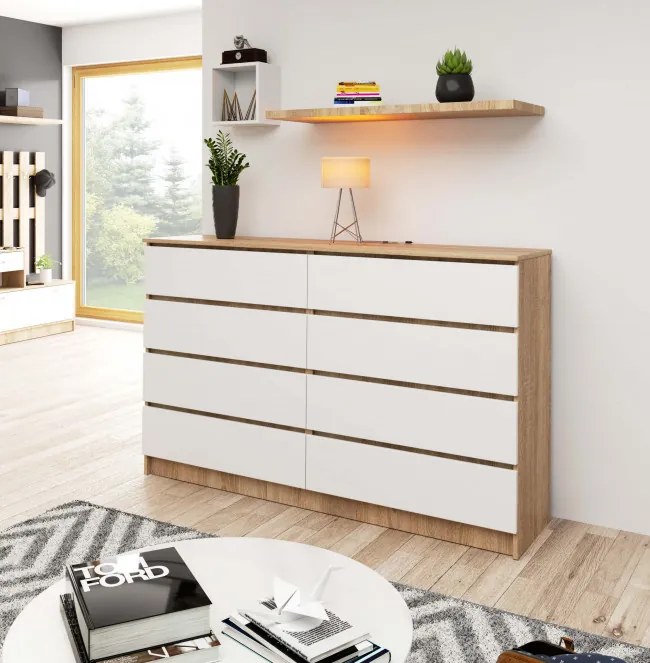 Komoda K160 8SZ CLP dub sonoma / biela