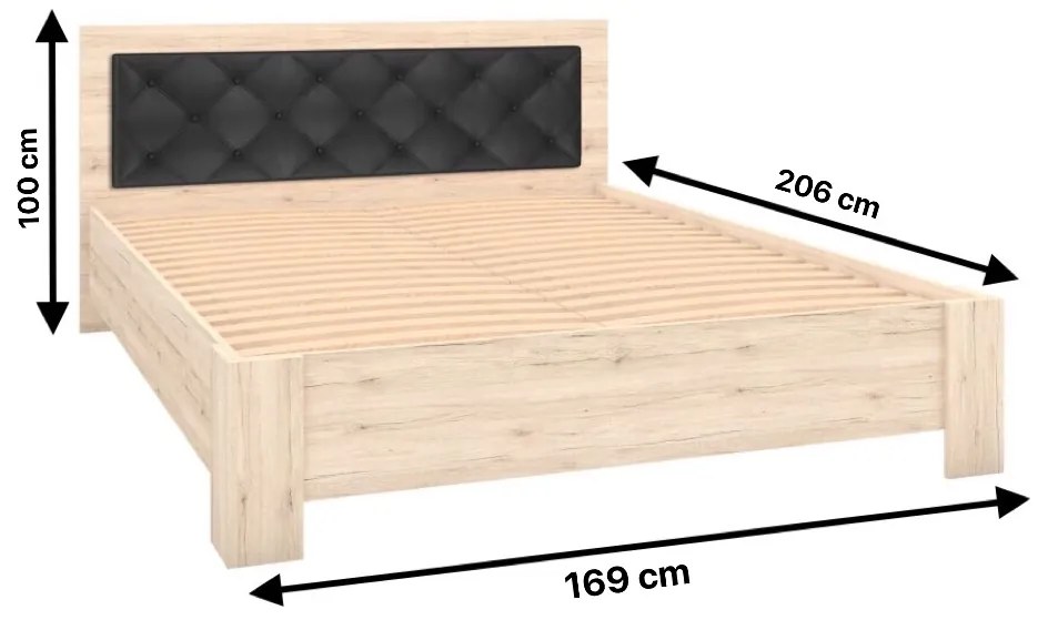 Posteľ BARI 160x200 dub san remo/čierna eko kůže
