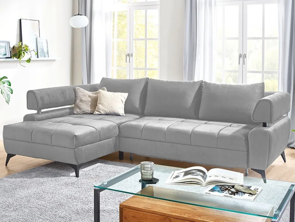 Rohová sedacia súprava Paris, svetlo šedá látka, ľavý roh