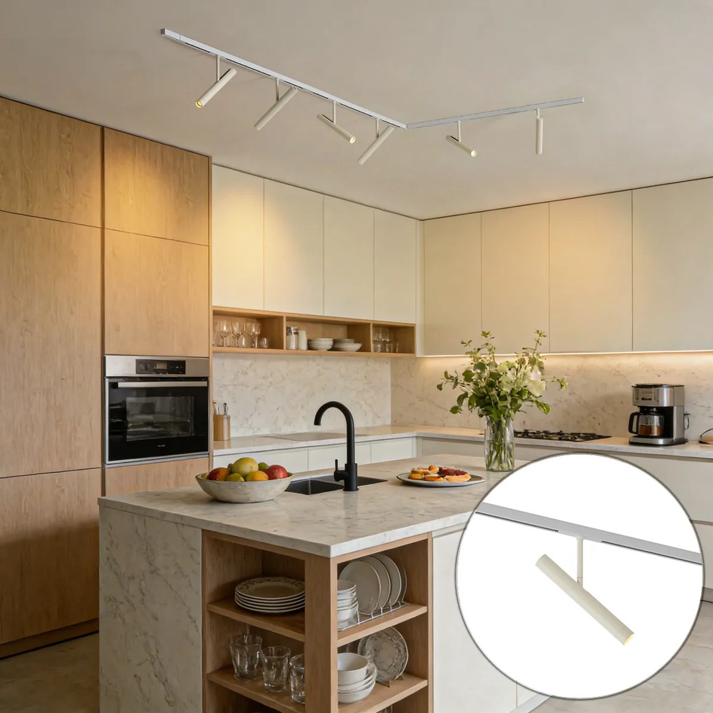 Moderný koľajnicový systém biely so 6 béžovými reflektormi 1-fázový - Slimline Avery