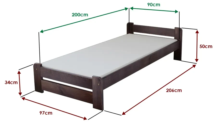 Posteľ Emily 90 x 200 cm, orech Rošt: S latkovým roštom, Matrac: Matrac DELUXE 10 cm