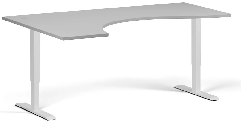 Ergonomický výškovo nastaviteľný stôl, 180x120 cm, 2 motory, L/P, biela podnož, sivá