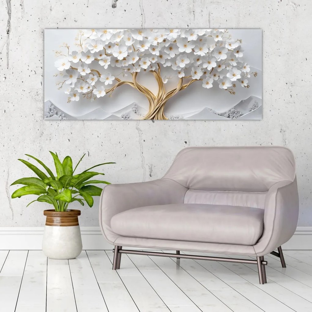 Obraz – 3D elegantný strom života plný kvetov (120x50 cm)