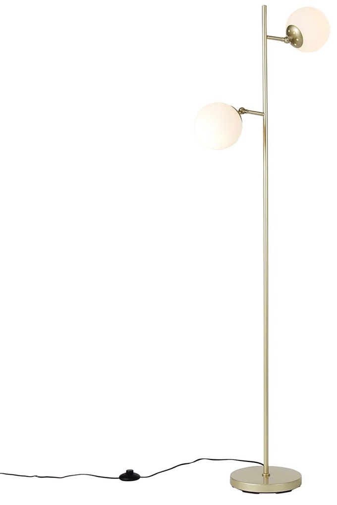 Inteligentná stojaca lampa zlatá s mliečnym sklom vrátane 2 Wifi P45 - Pallon
