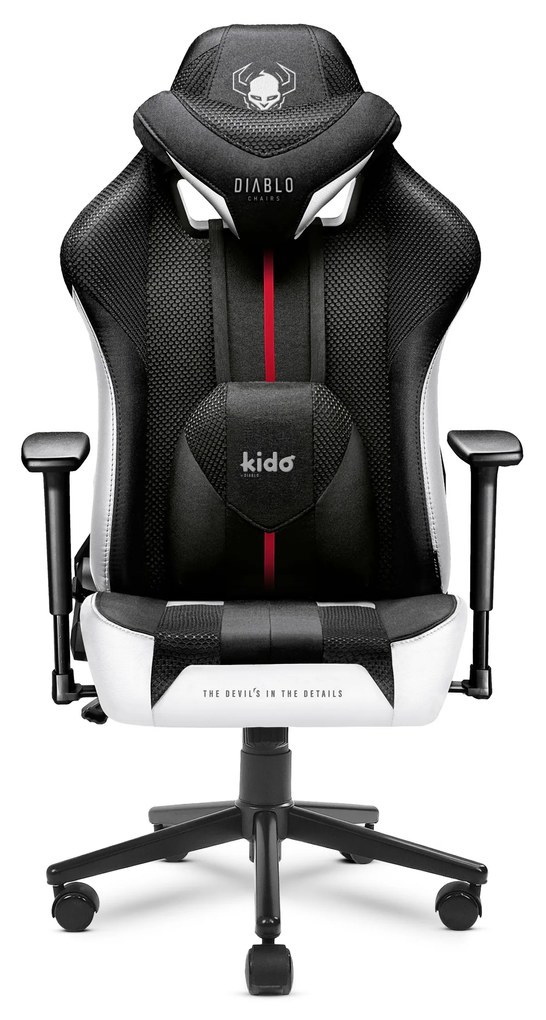 Detské látkové herné kreslo Kido by Diablo X-Player 2.0, bielo-čierne