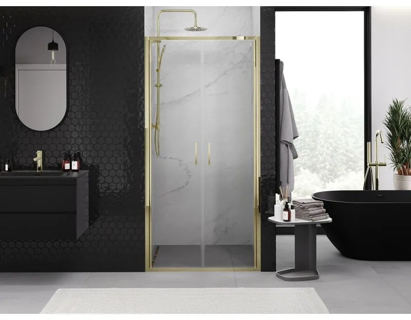 Mexen Exo, dvojité výklopné sprchové dvere 70 cm, číre sklo, zlatá, 814-070-000-50-00