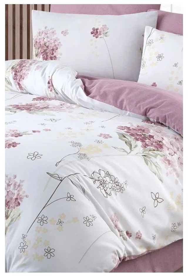 Bielo-ružové 4-dielne predĺžené obliečky na dvojlôžko s plachtou 200x220 cm Floral – Mila Home