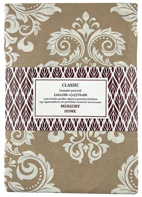 Obliečky Classic bavlna ecru/béž 160x200 + (2) 70x80 Merkury Home