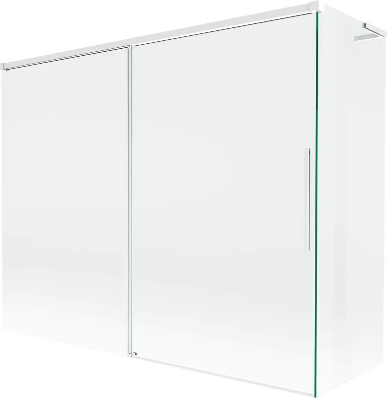 Mexen Rox, L posuvná 2-krídlová vaňová zástena 190 + 90 x 150 cm, 8mm číre sklo, biely profil, 8C9L-190-090-20-00