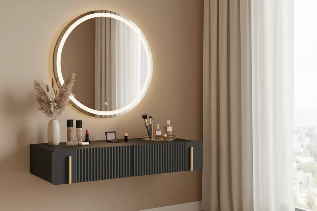 Závesný toaletný stolík Malmi 100 cm - čierny mat / zlatá