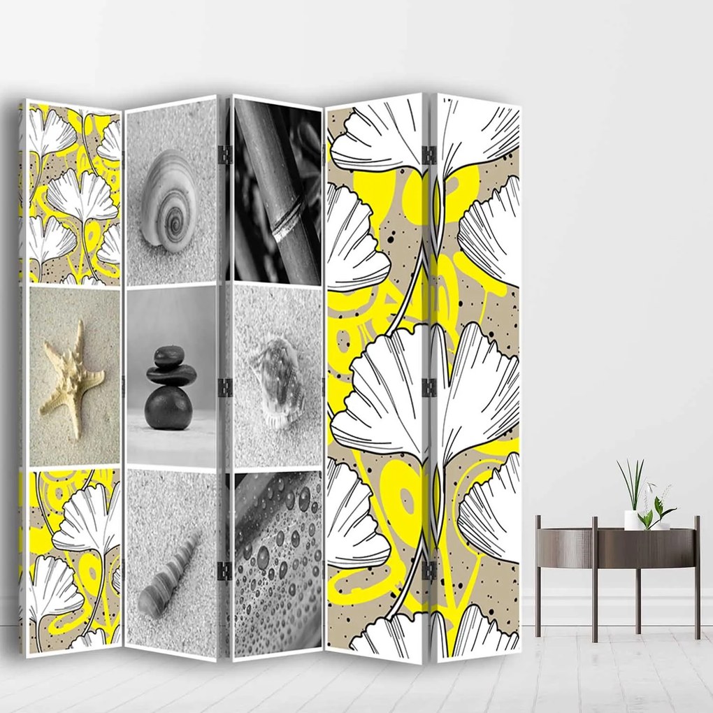 Gario Paraván Strom Gingko a mušle Rozmery: 180 x 170 cm, Prevedenie: Otočný paraván 360°