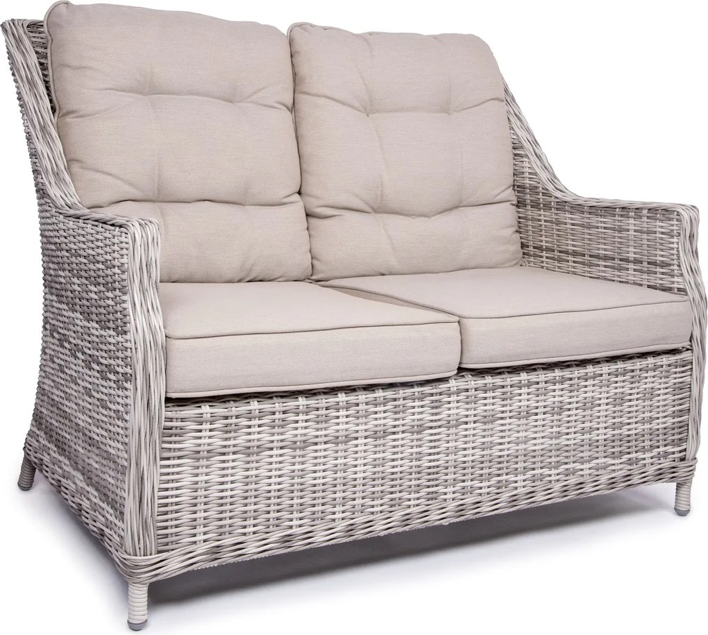 Záhradná ratanová dvojsedačka BERKLEY svetlo-sivá so svetlými poduškami