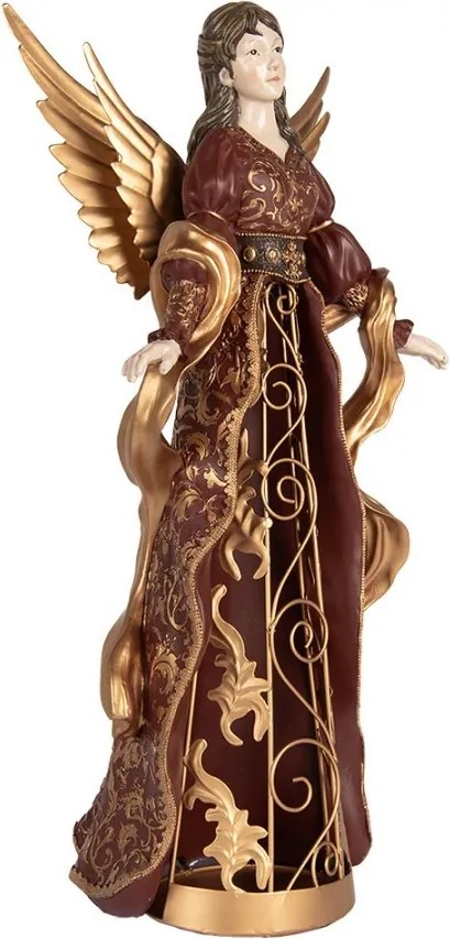Vínovo-zlatá dekorácia anjel so zdobením Angel - 20*15*45 cm