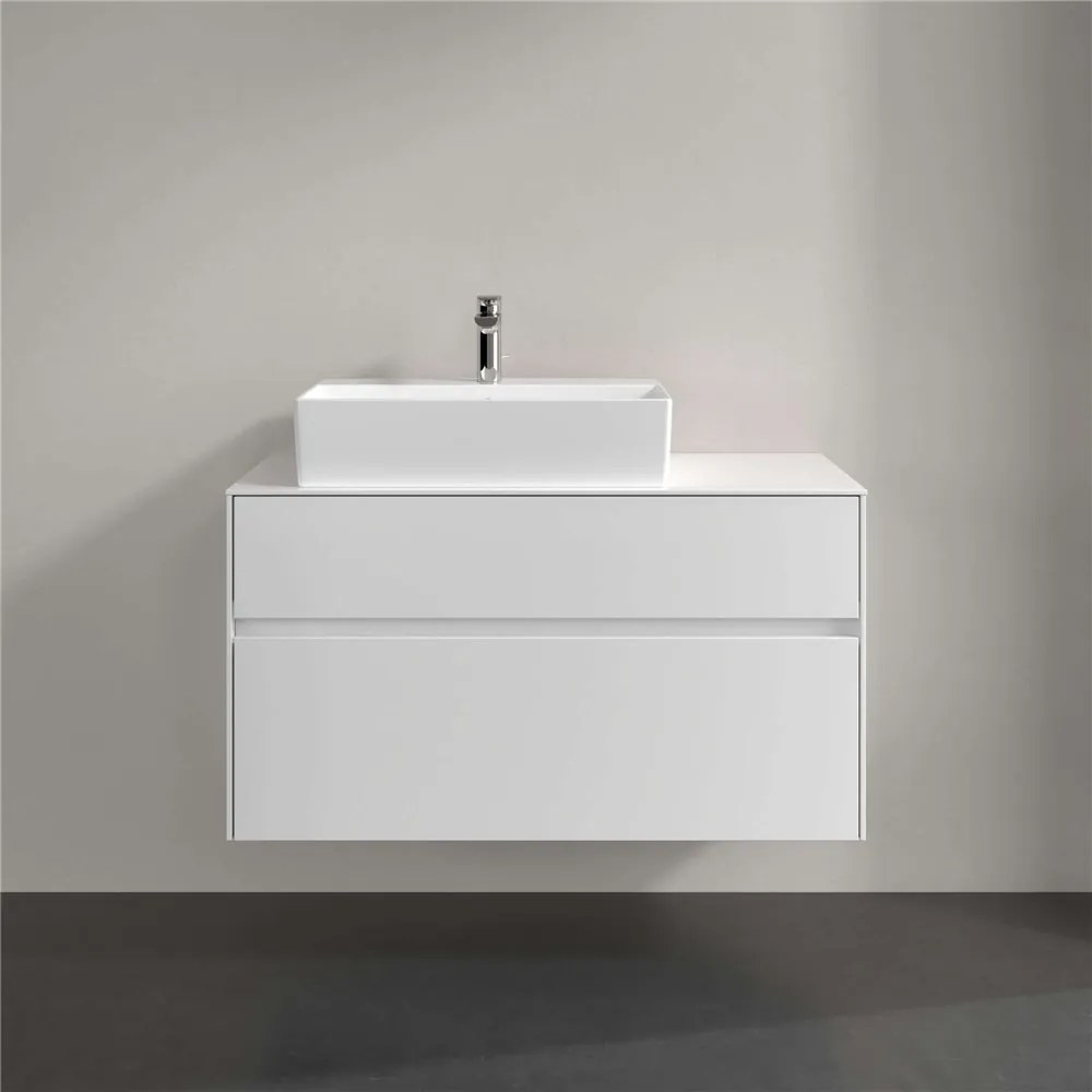 VILLEROY &amp; BOCH Collaro závesná skrinka pod umývadlo na dosku (umývadlo vľavo), 2 zásuvky, 1000 x 500 x 548 mm, Glossy White, C12600DH