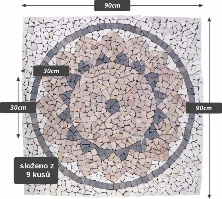 Mramorová mozaika, motív slnka, 90 x 90 cm