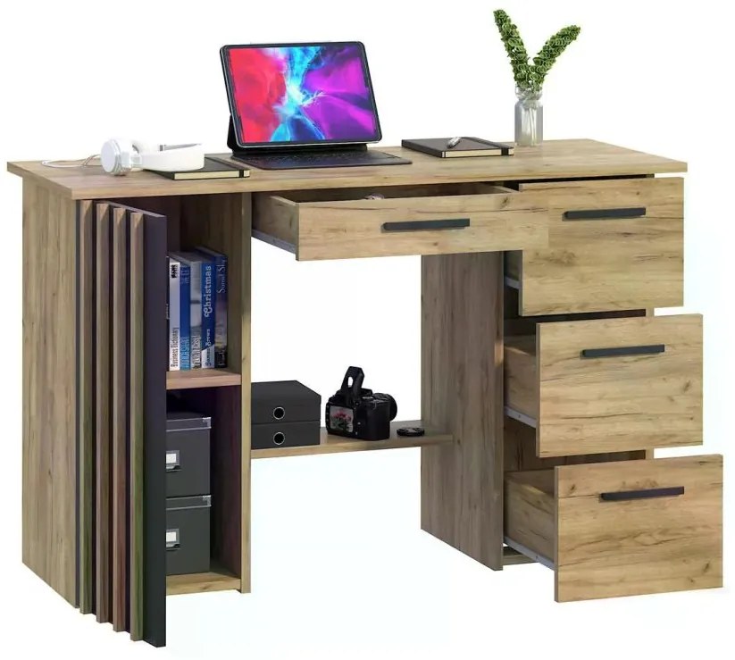Počítačový stôl 120 cm dubový, remeselný, čierny, loft