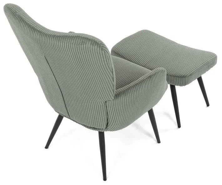 Relaxačné kreslo ušiak s taburetom ROYAL — kov, menčester, zelená