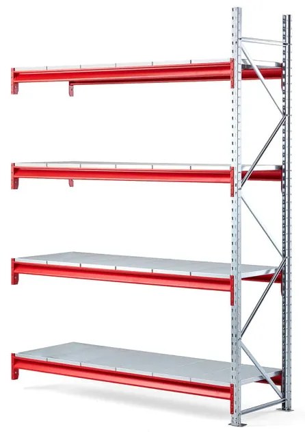 Skladový regál TOUGH, prídavná sekcia, 2500x1800x600 mm, 4 oceľové police