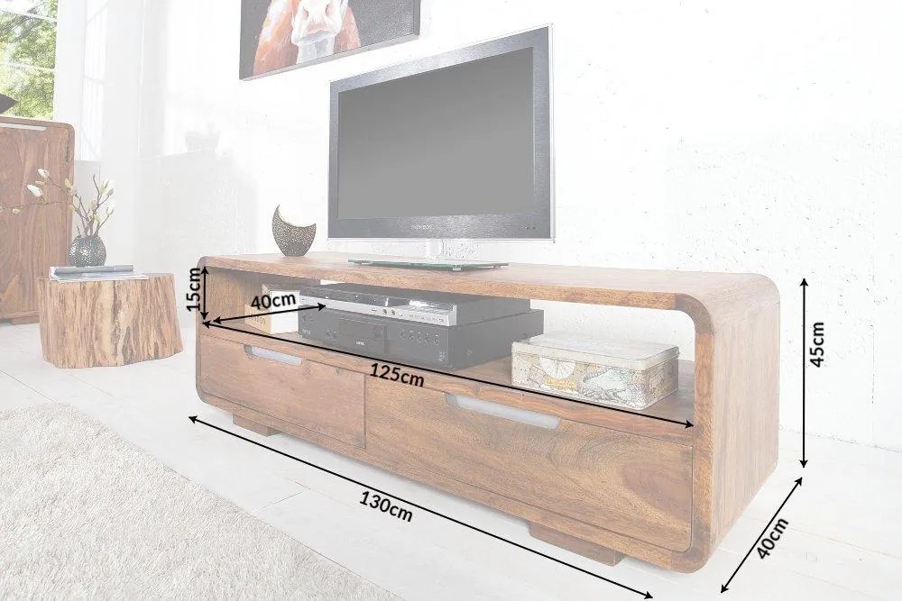 Nemecko - Masívny TV stolík CUBUS 130 cm Sheesham, prírodný