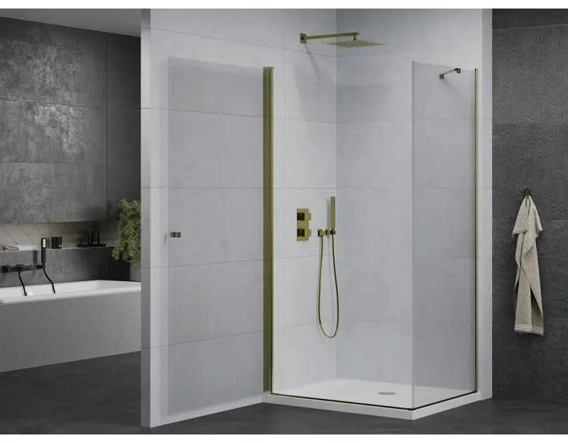 Mexen Pretoria sprchovací kút 90 x 70 cm, 6mm sklo, zlatý profil-číre sklo + slim sprchová vanička 5cm, 852-090-070-50-00-4010