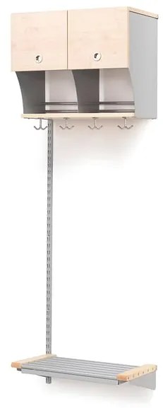 Vešiaková stena JEPPE s dvierkami, prídavná sekcia, 600x1800 mm, breza, strieborná