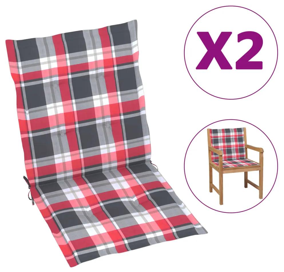 vidaXL Podložky na záhradné stoličky 2ks, červené,kockované 100x50x4cm