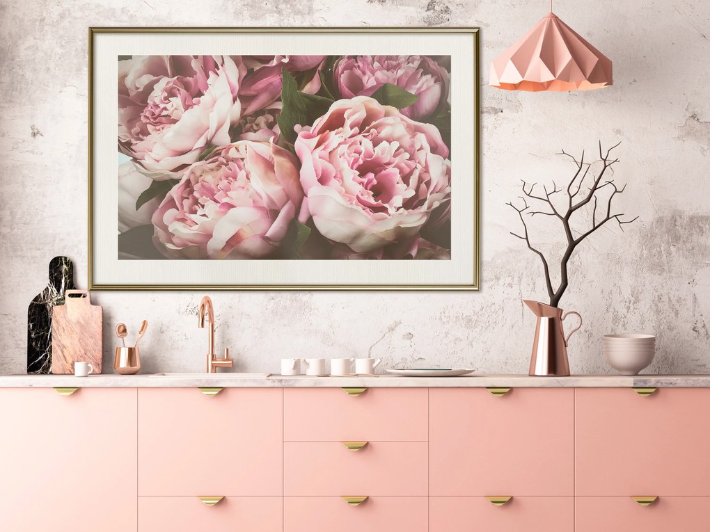 Artgeist Plagát - Pink Peonies [Poster] Veľkosť: 30x20, Verzia: Zlatý rám s passe-partout