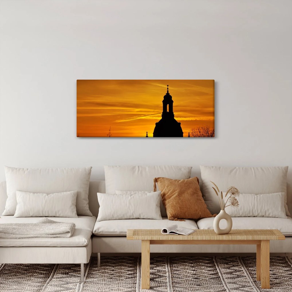 Obraz kostola pri západe slnka (120x50 cm)
