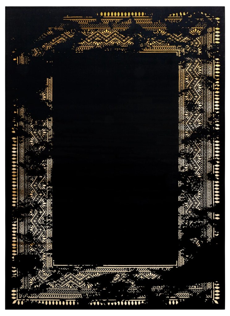 Koberec GLOSS moderný 408C 86 vzor rámu, glamour, art deco čierno / zlatý