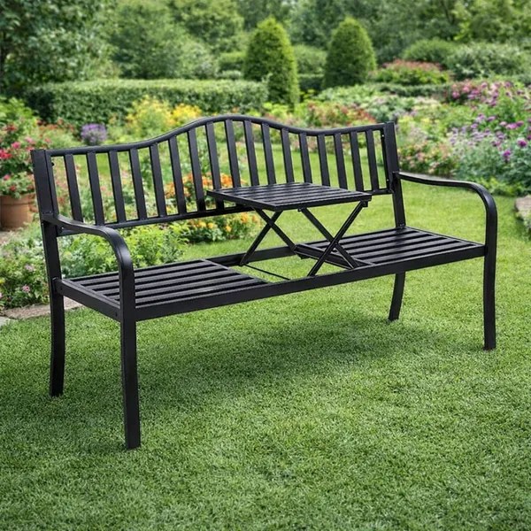 Lean Záhradná kovová lavička – 150cm, čierna