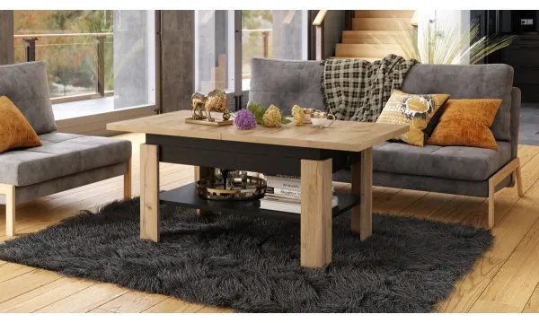 Rozkladací konferenčný/jedálenský stôl so zdvíhacou doskou ROY dub craft/čierna