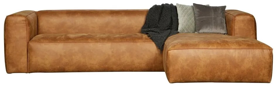 Hnedá rohová pohovka z recyklovanej kože WOOOD Bean, pravý roh