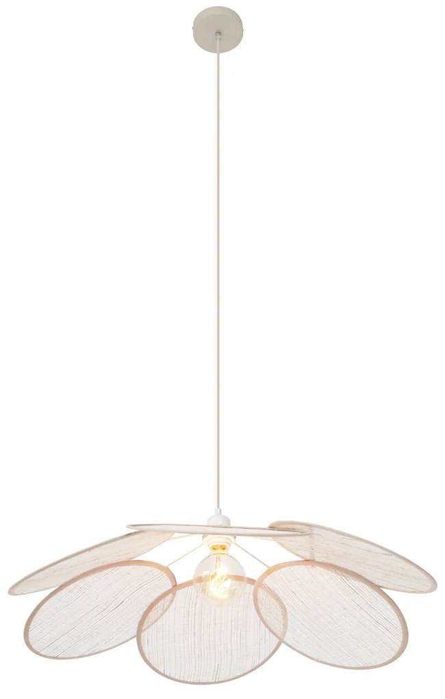 Japandi závesná lampa krémová s ľanovým tienidlom - Aisha