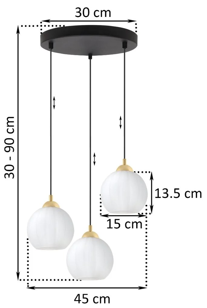 Závesné svietidlo Costa, 3x biele sklenené tienidlo, b/g, o