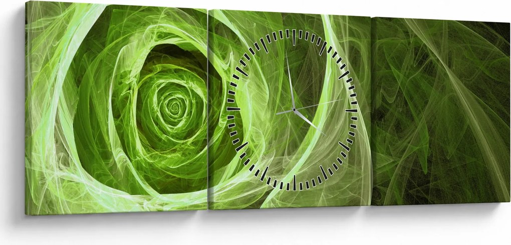 Obraz - Abstraktné ruže zelená (s hodinami) (90x30 cm)