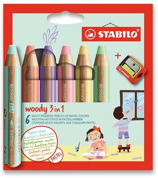 Pastelky Stabilo Woody 3v1, 6 ks