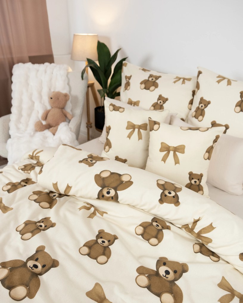 Predĺžené flanelové obliečky - Plyšové medvedíky