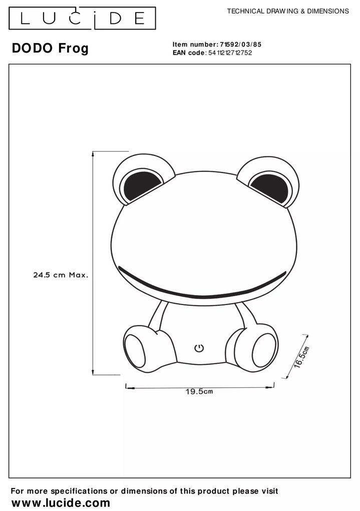 Moderné svietidlo LUCIDE LED DODO Frog 71592/03/85