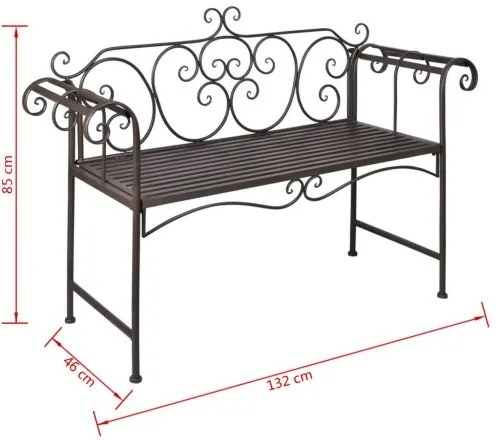 vidaXL Záhradná lavička 132 cm, oceľ, starožitná, hnedá-