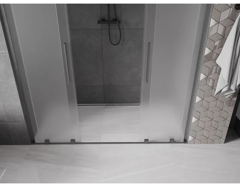 Mexen Velar L Duo, posuvné sprchové dvere do otvoru 180 cm, 8mm sklo námraza, grafit brúsený, 871-180-003-32-66