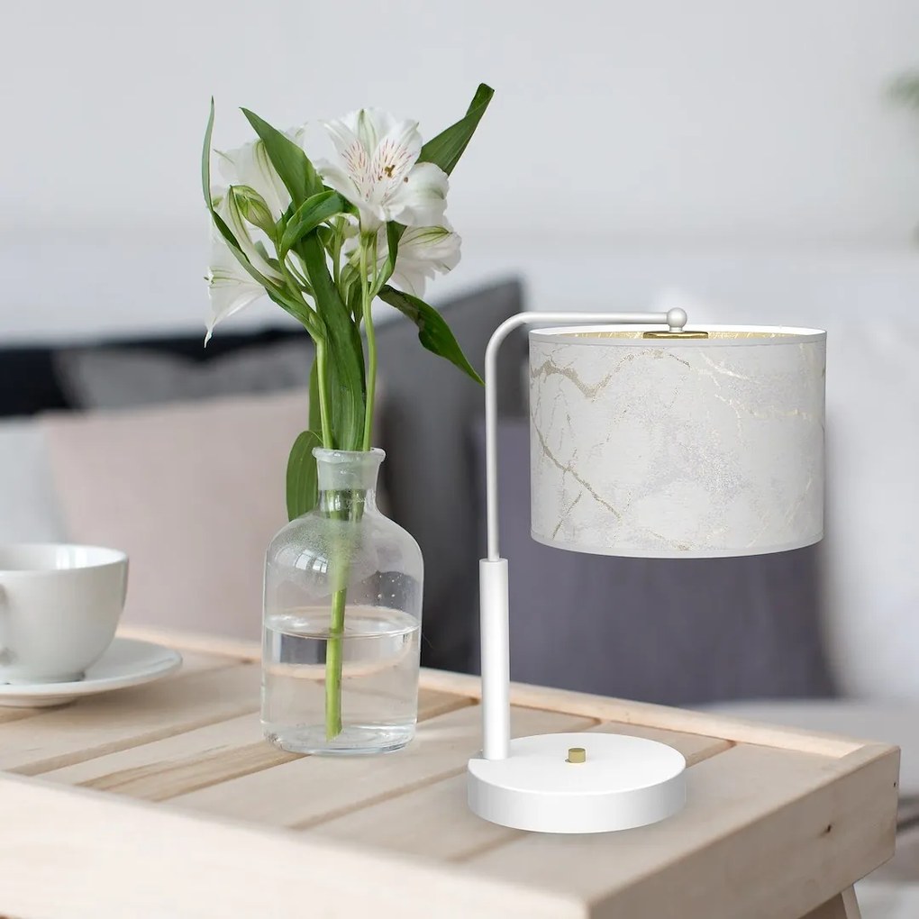 Stolná lampa Senso, 1x biele/zlaté textilné tienidlo, w
