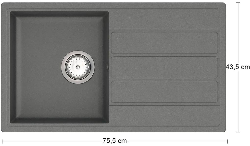 Granitový kuchynský drez so sifónom Eden ENB 02-76 75,5x43,5 cm - tmavosivá