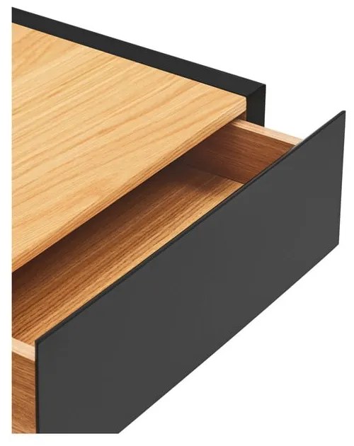 Čierny závesný nočný stolík s doskou v dubovom dekore Arista – Teulat