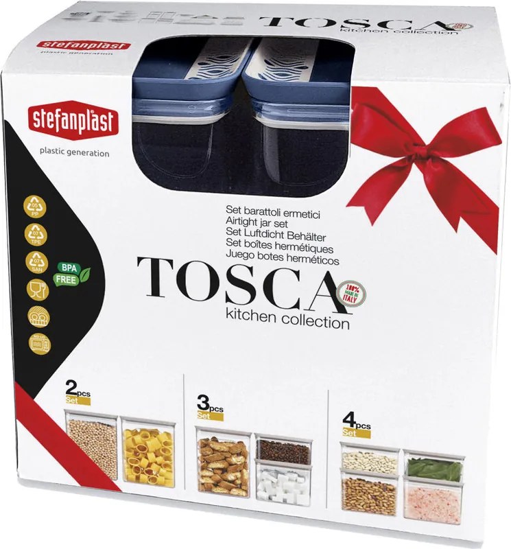STEFANPLAST Sada 3 obdĺžnikových nádob Tosca, priehľadné/modré