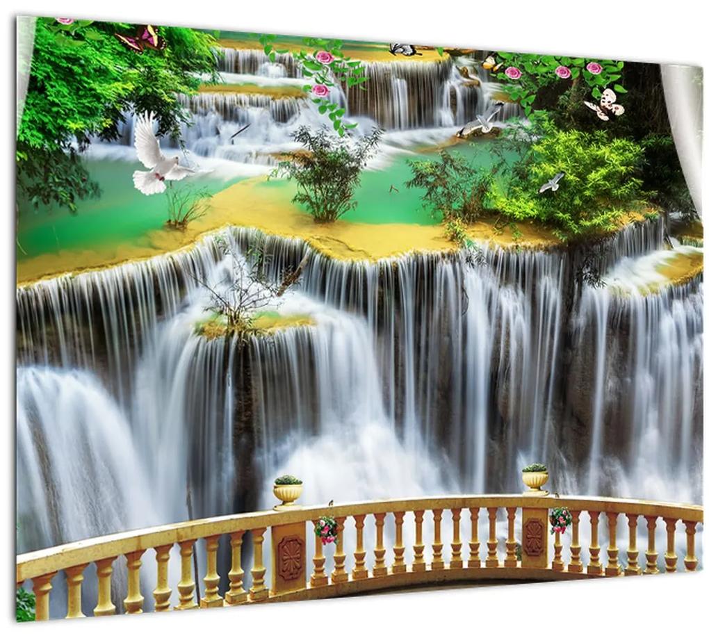 Sklenený obraz - Výhľad na kúzelné vodopády (70x50 cm)