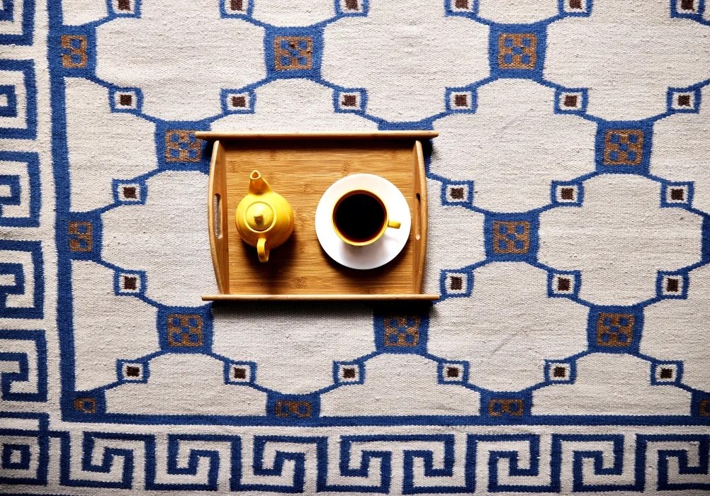 Diamond Carpets India, Ručne viazaný kusový koberec Geo DESP P82 Silver Blue, 160x230, modrá, chodba / predsieň