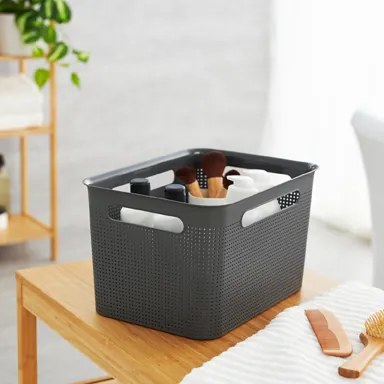 Úložný box s rúčkami BRISEN 16l, 36x26,2x21cm, čierny S vekom / Bez veka: Bez veka