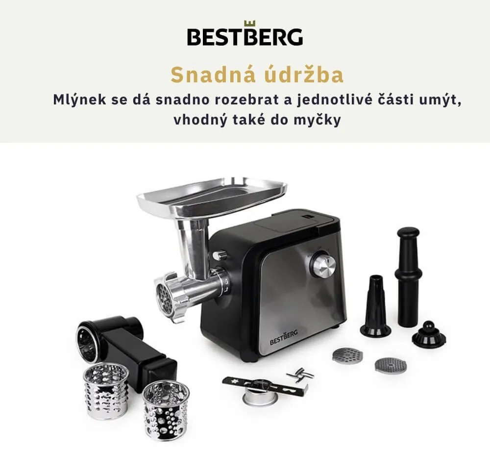 Elektrický mlynček na mäso BestBerg BBM-2500 / 2500 W / čierna/strieborná