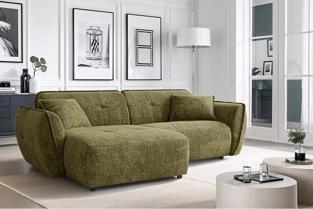 Zelená ženilková rohová pohovka (ľavý roh/s leňoškou) Nelia – Ropez